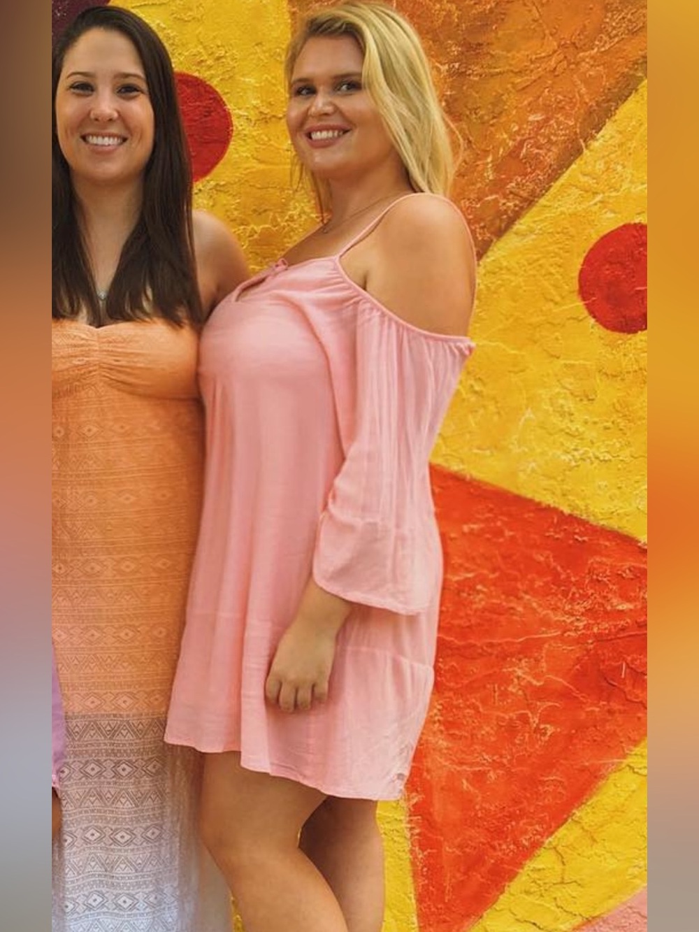 dee elle Cold-Shoulder Tiered Midi Dress in Light Salmon/Coral size L